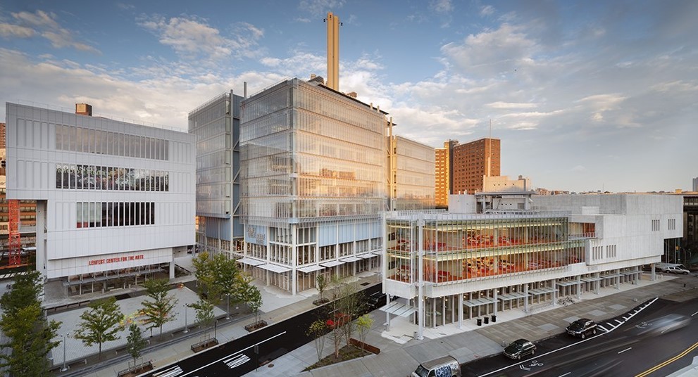 Lenfest Center for the Arts, Jerome L. Greene Science Center, and The Forum looking northeast