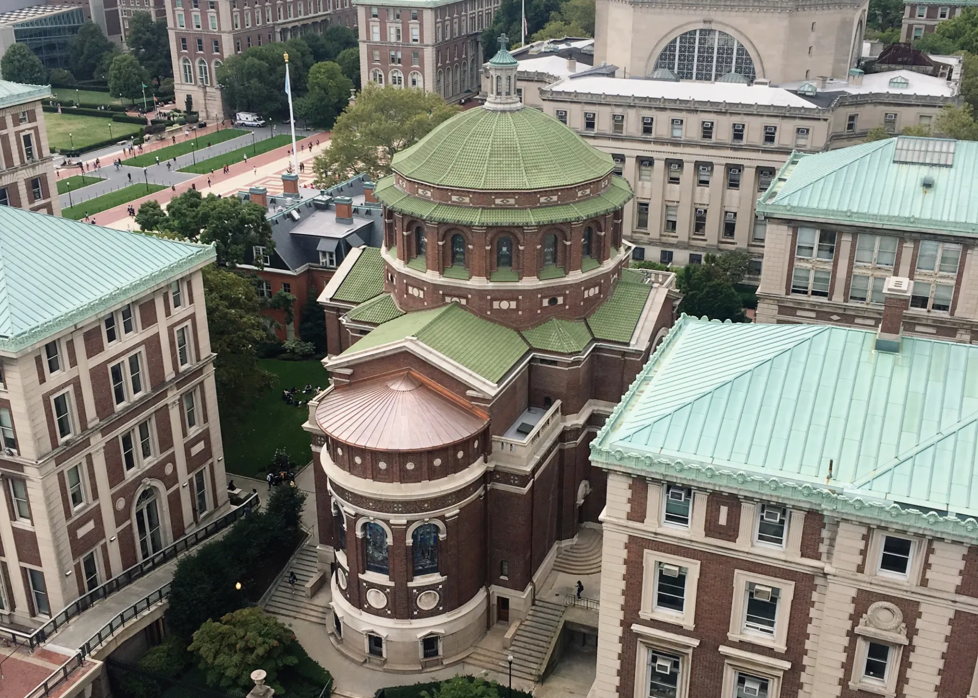 An aerial of St. Paul's Chapel with a new roof