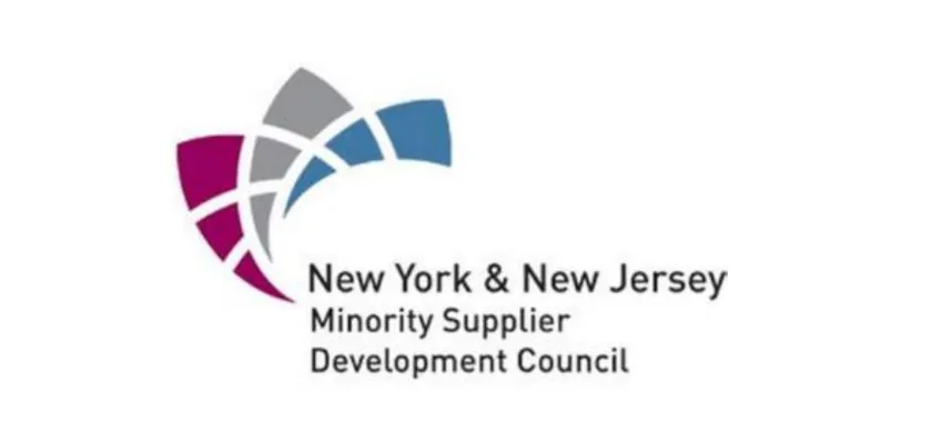 New York & New Jersey Miniority Supplier Development Council logo with maroon, gray, and blue shapes